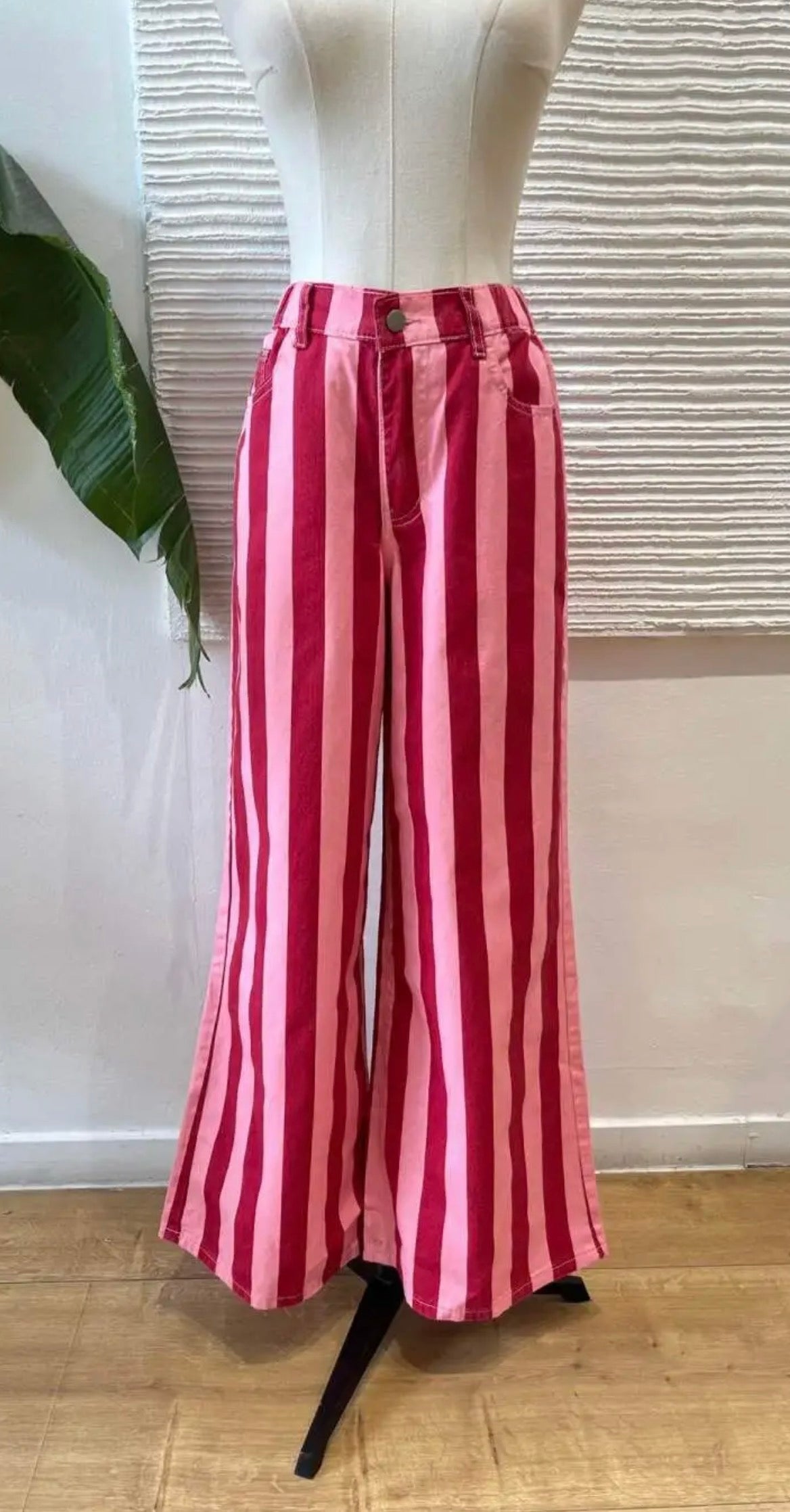 Pantalón Denim Rayas Rosa Rojo