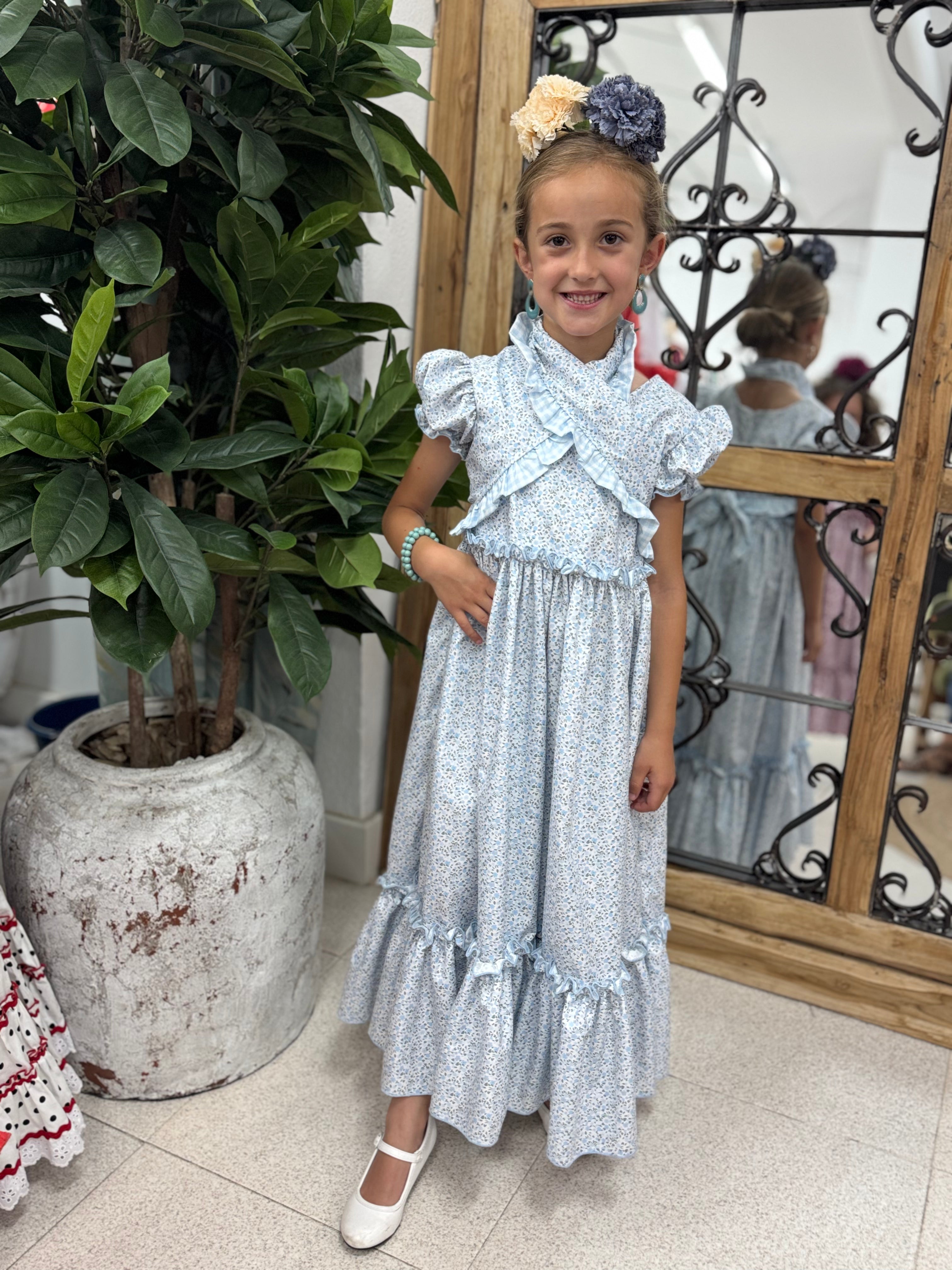 Bata Flamenca + Pico Niña Flores Azul