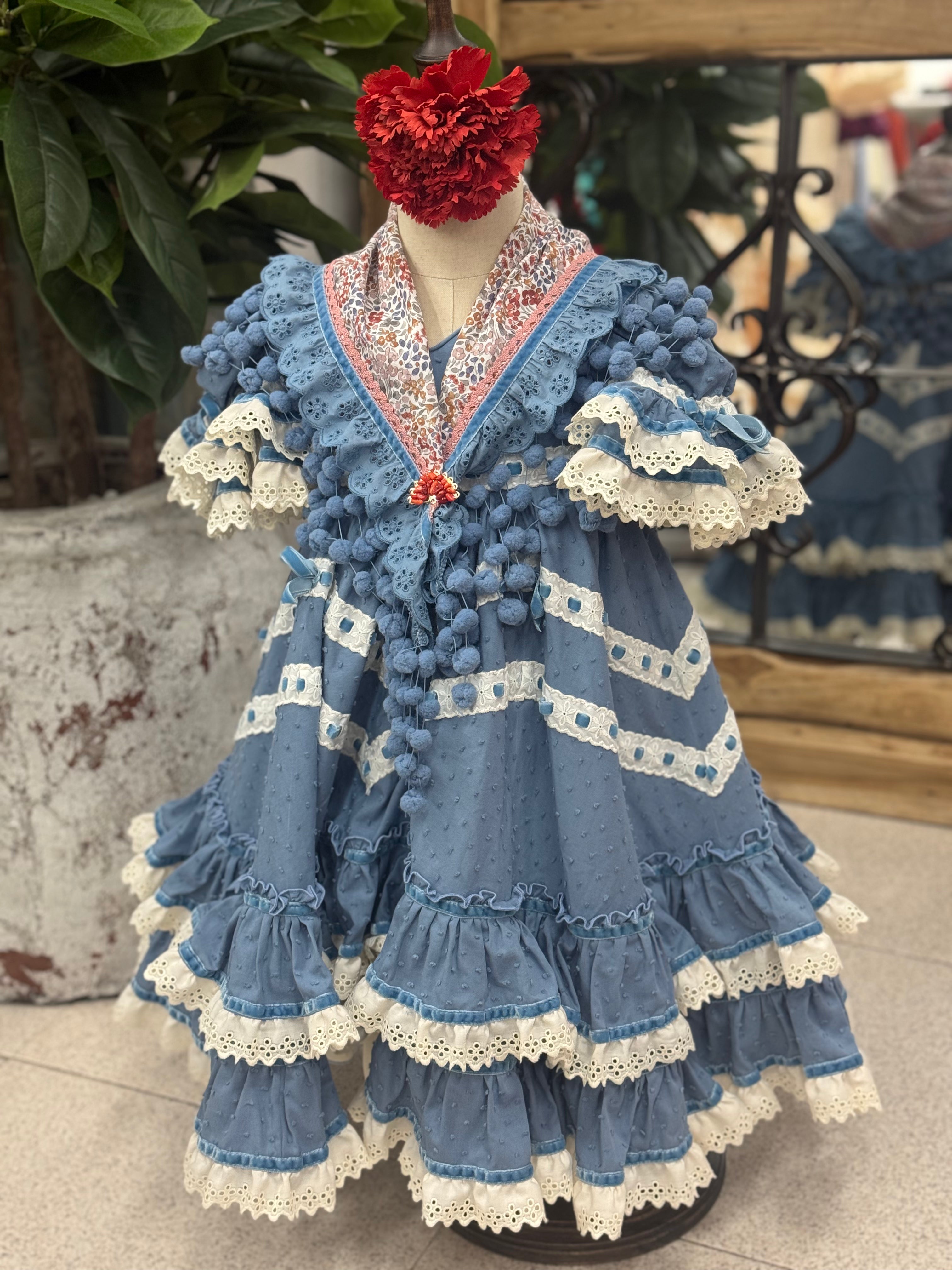Traje de Flamenca Niña Mod.Marisol Azul T.2