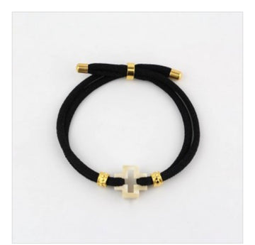 Pulsera Elástica Negra Cruz Nácar