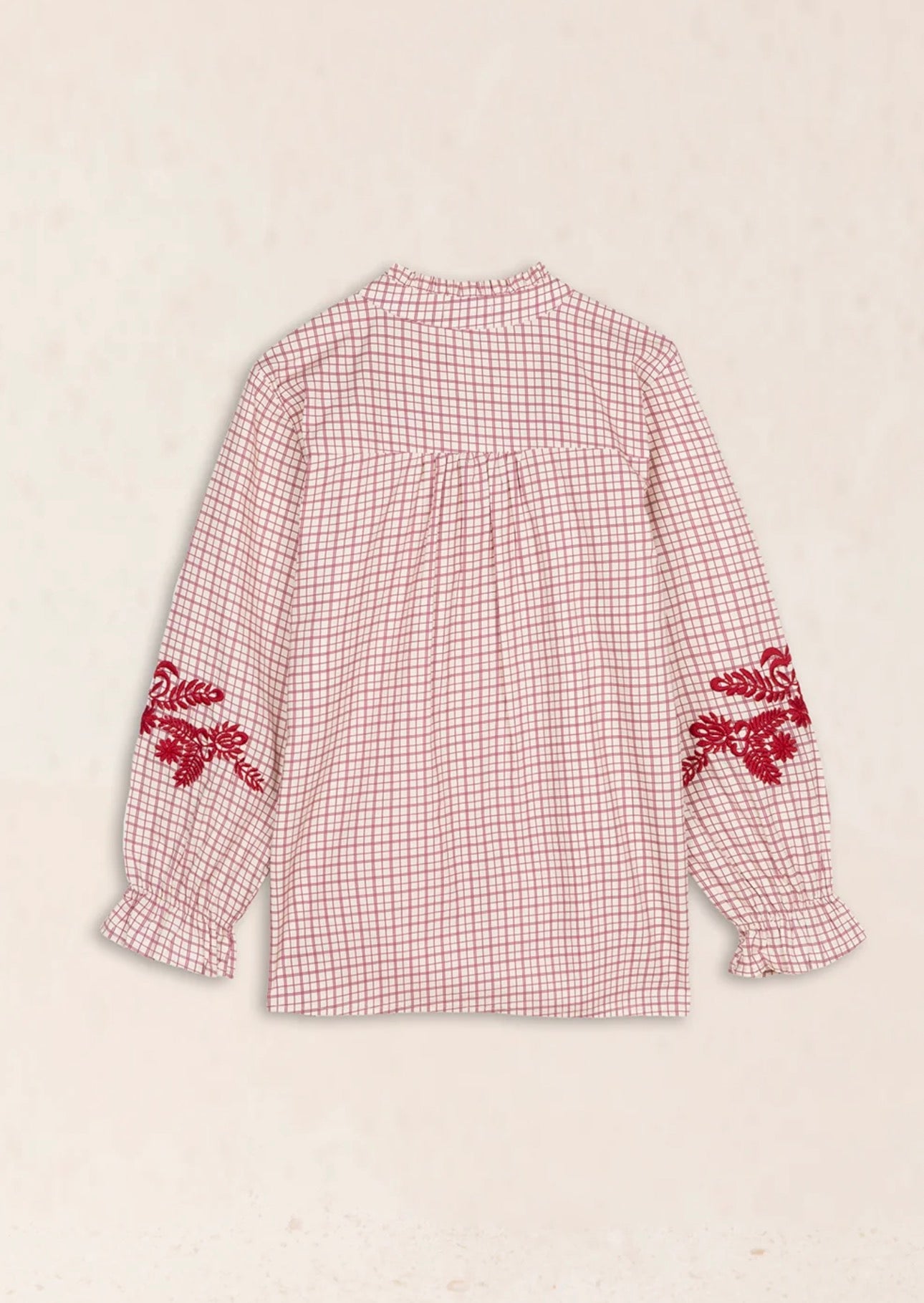 Blusa Cuadros Bordada Burdeos Latido