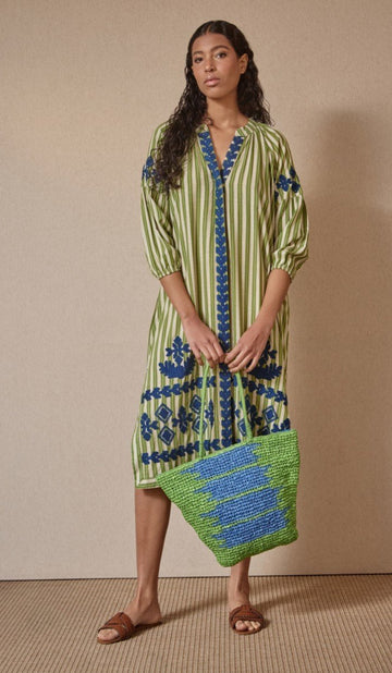 Vestido Kaftán Rayas Bordado