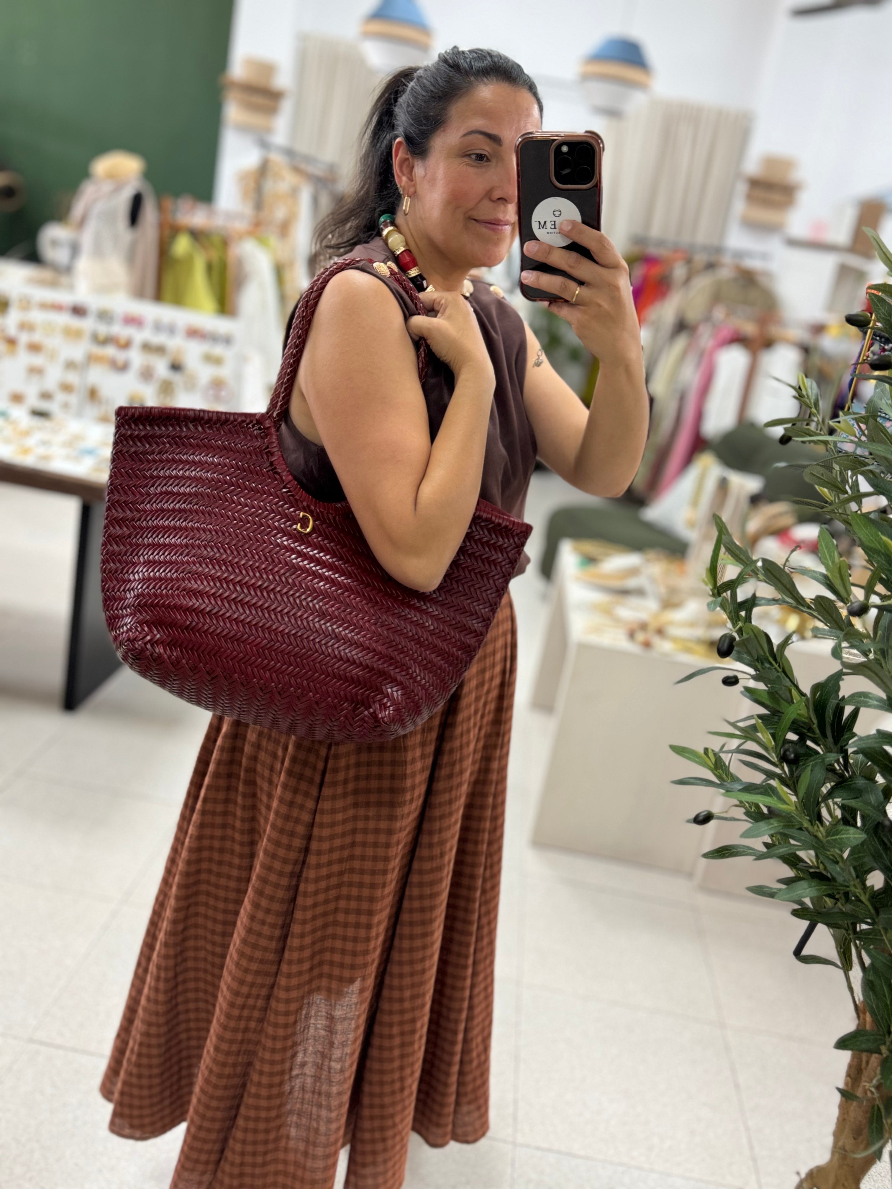 Bolso Piel Trenzada Akila Burdeos T.G