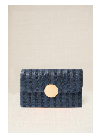 Clutch Rafía Moneda Azul