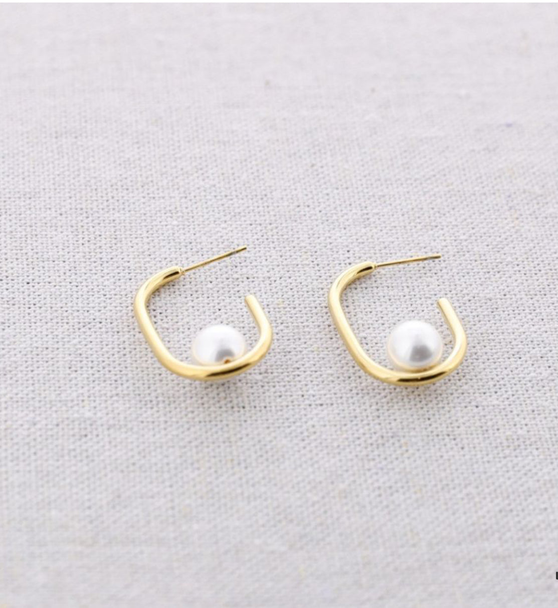 PENDIENTES ACERO ARO RECTANGULAR PERLA