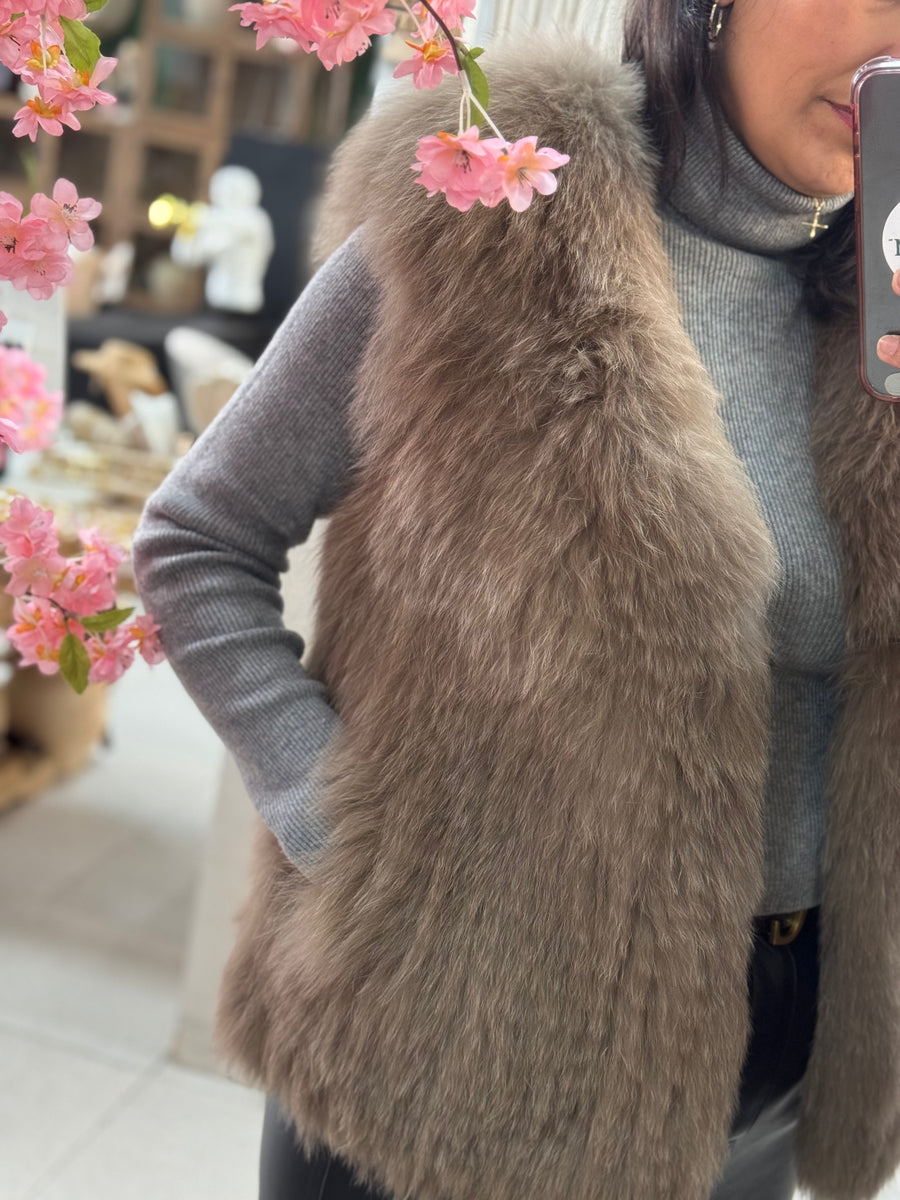 Chaleco Piel Natura Fox Taupe