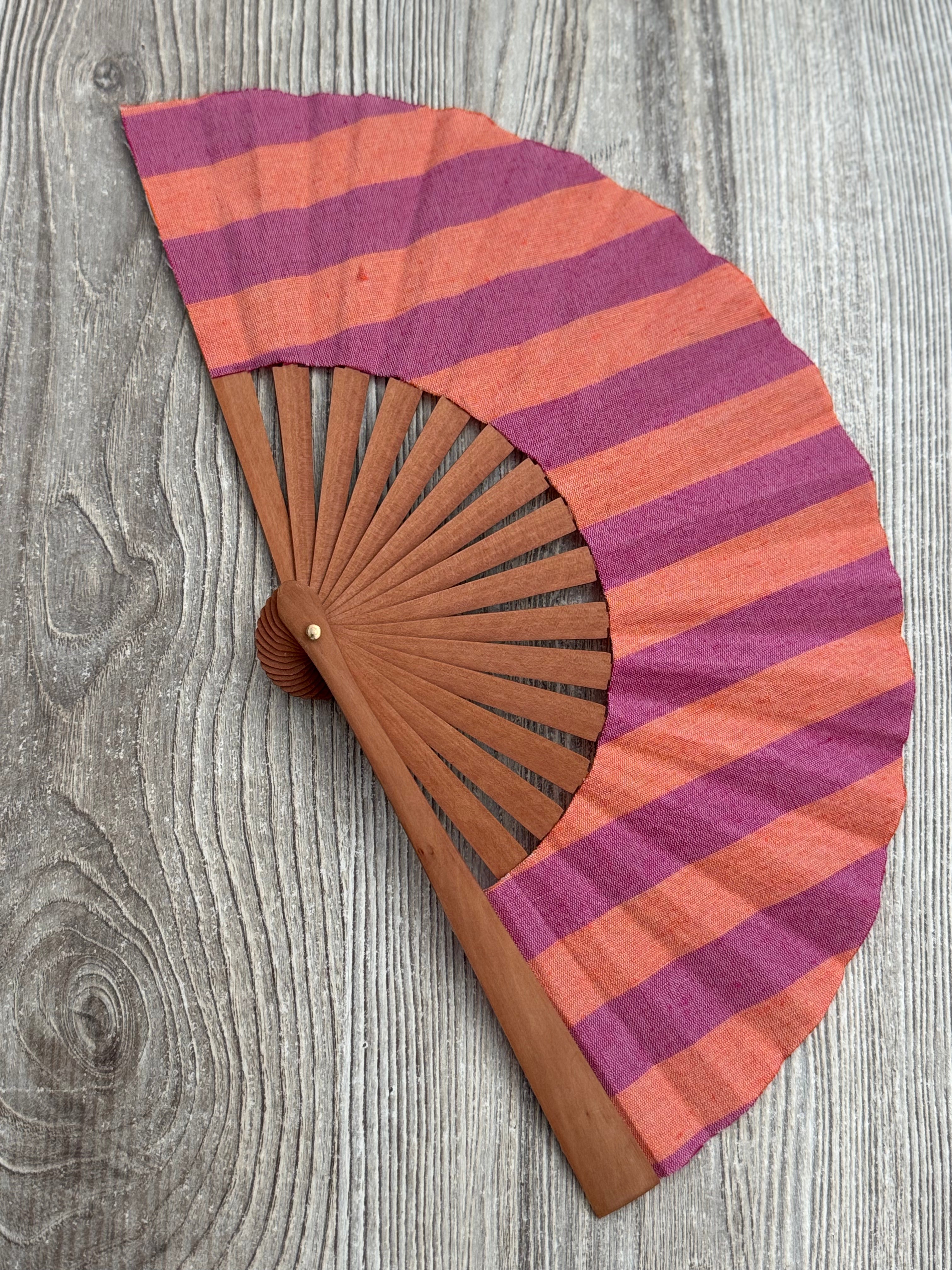 Abanico Rayas Rosa y Naranja