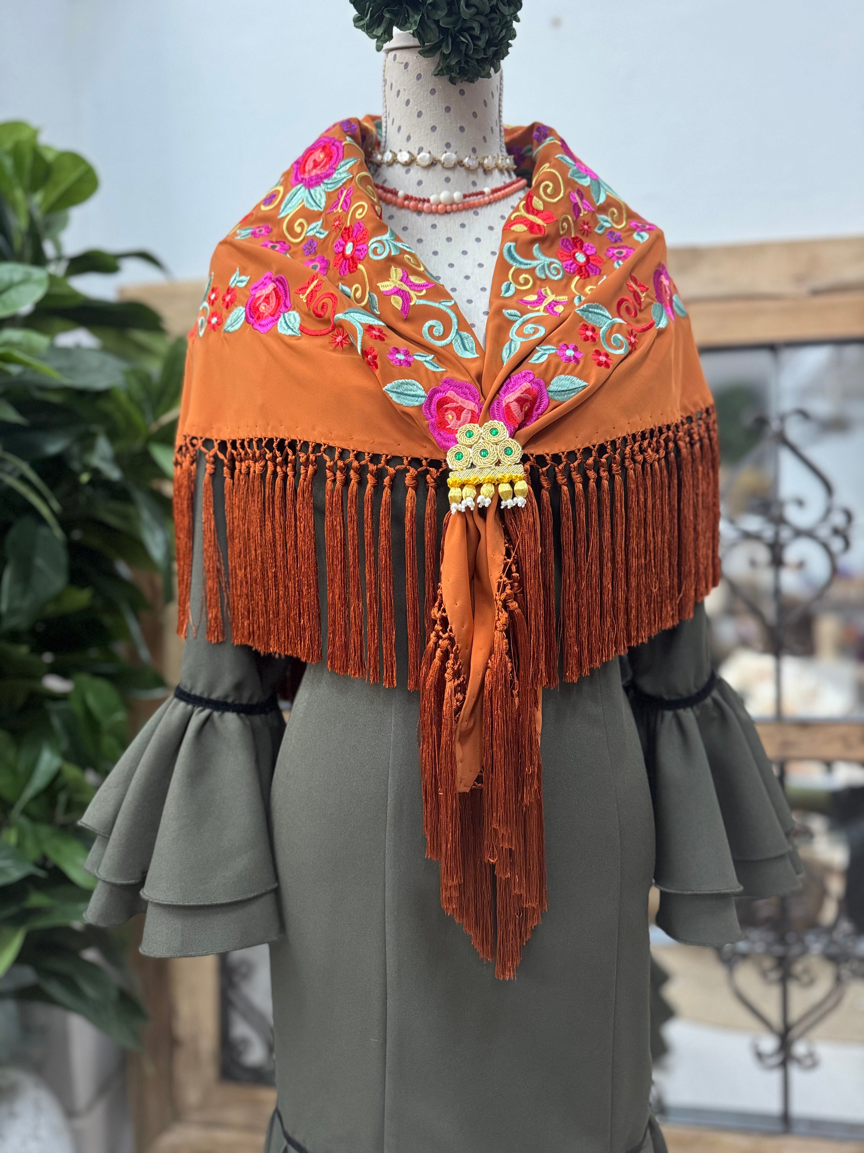 Traje de Flamenca Mod.Málaga Verde Caza