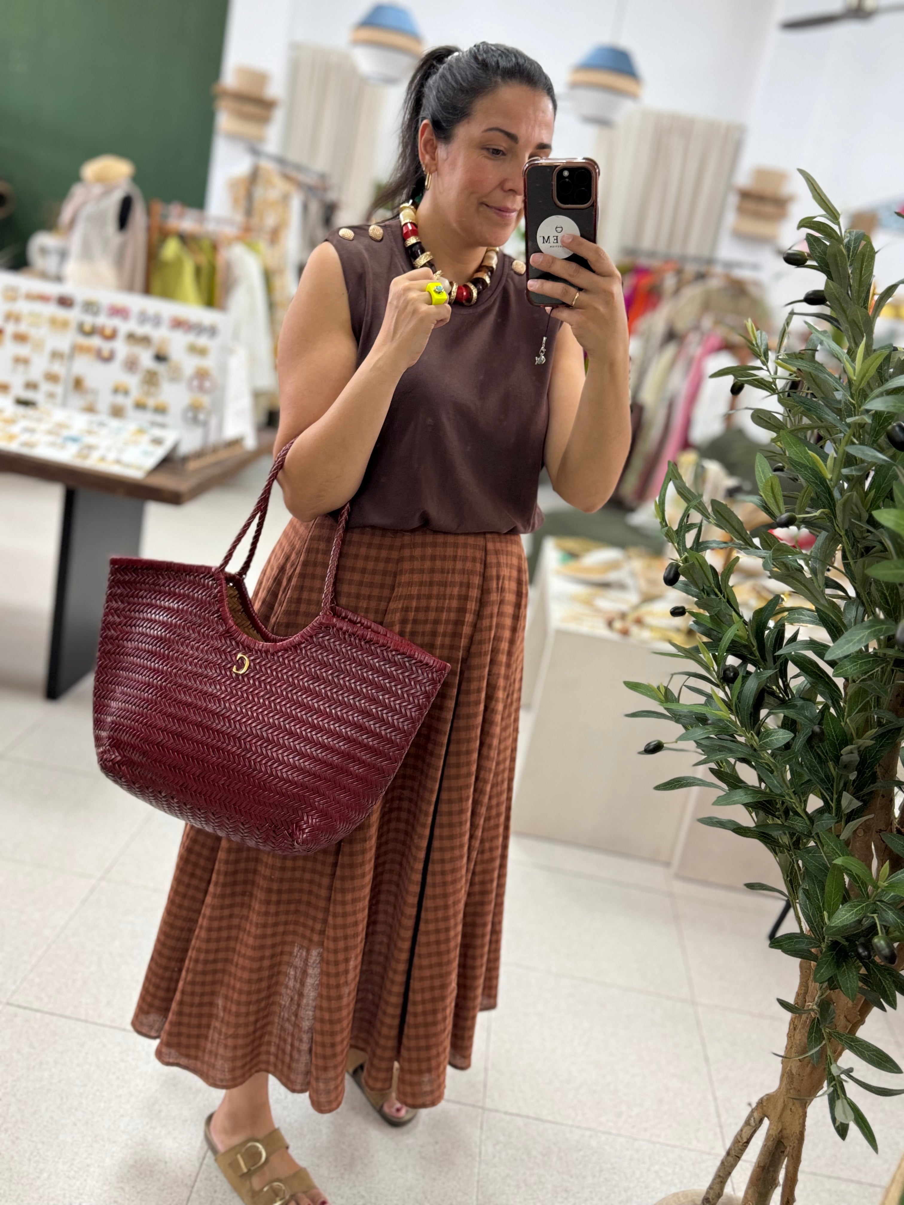 Bolso Piel Trenzada Akila Burdeos T.G