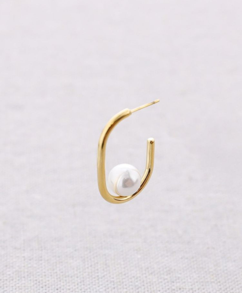 PENDIENTES ACERO ARO RECTANGULAR PERLA