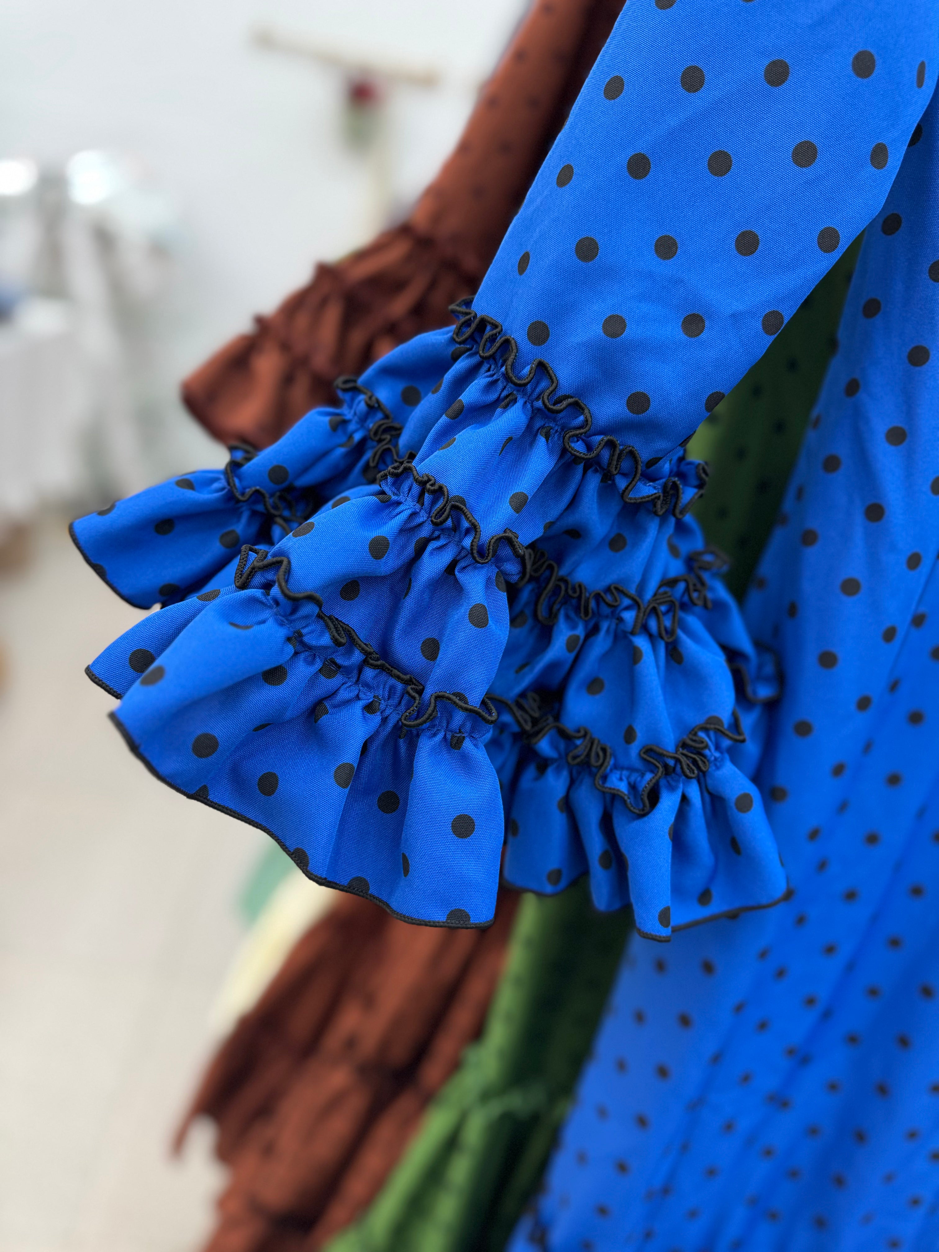 Traje Flamenca Córdoba Azul con Lunar Negro T.36