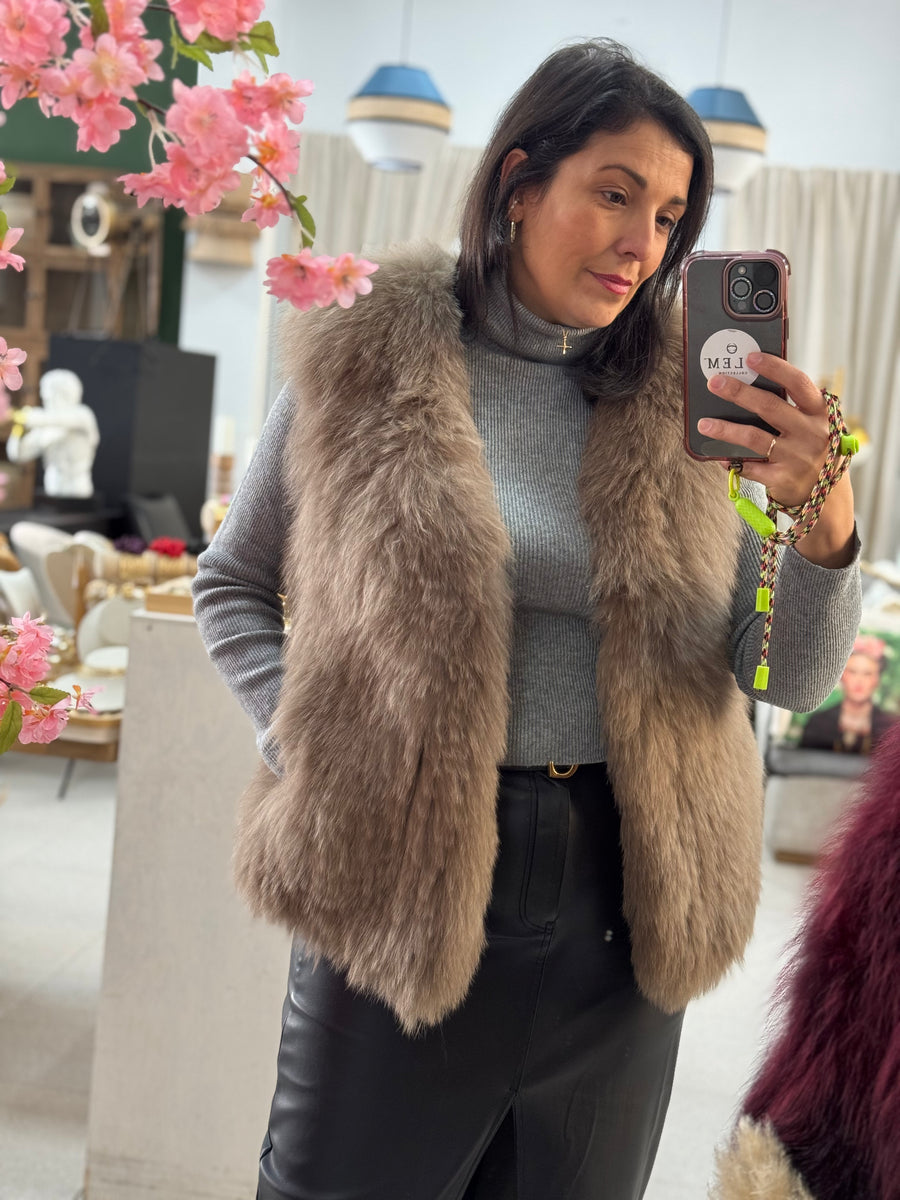 Chaleco Piel Natura Fox Taupe