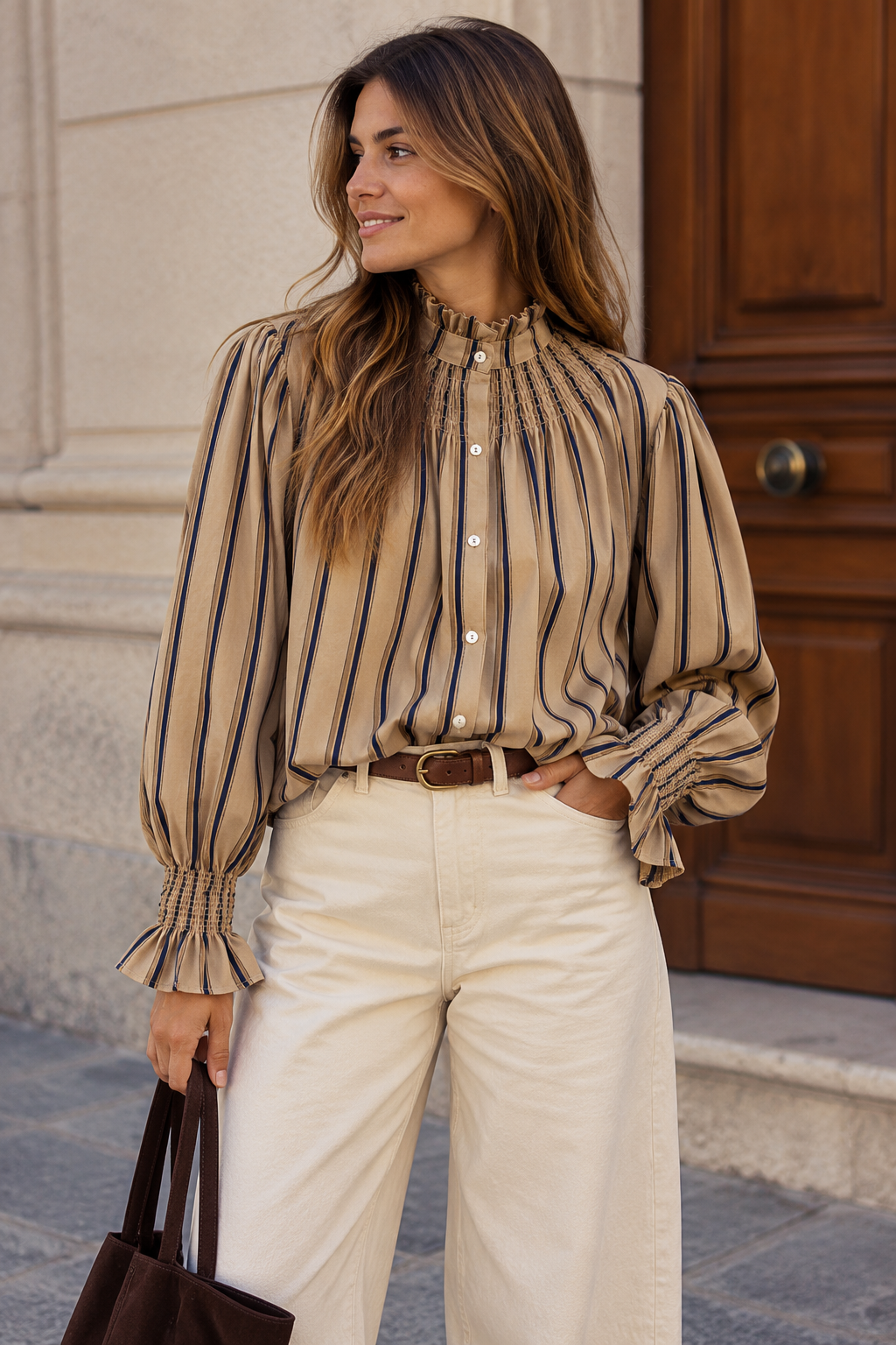 Blusa Rayas Frunch Beig