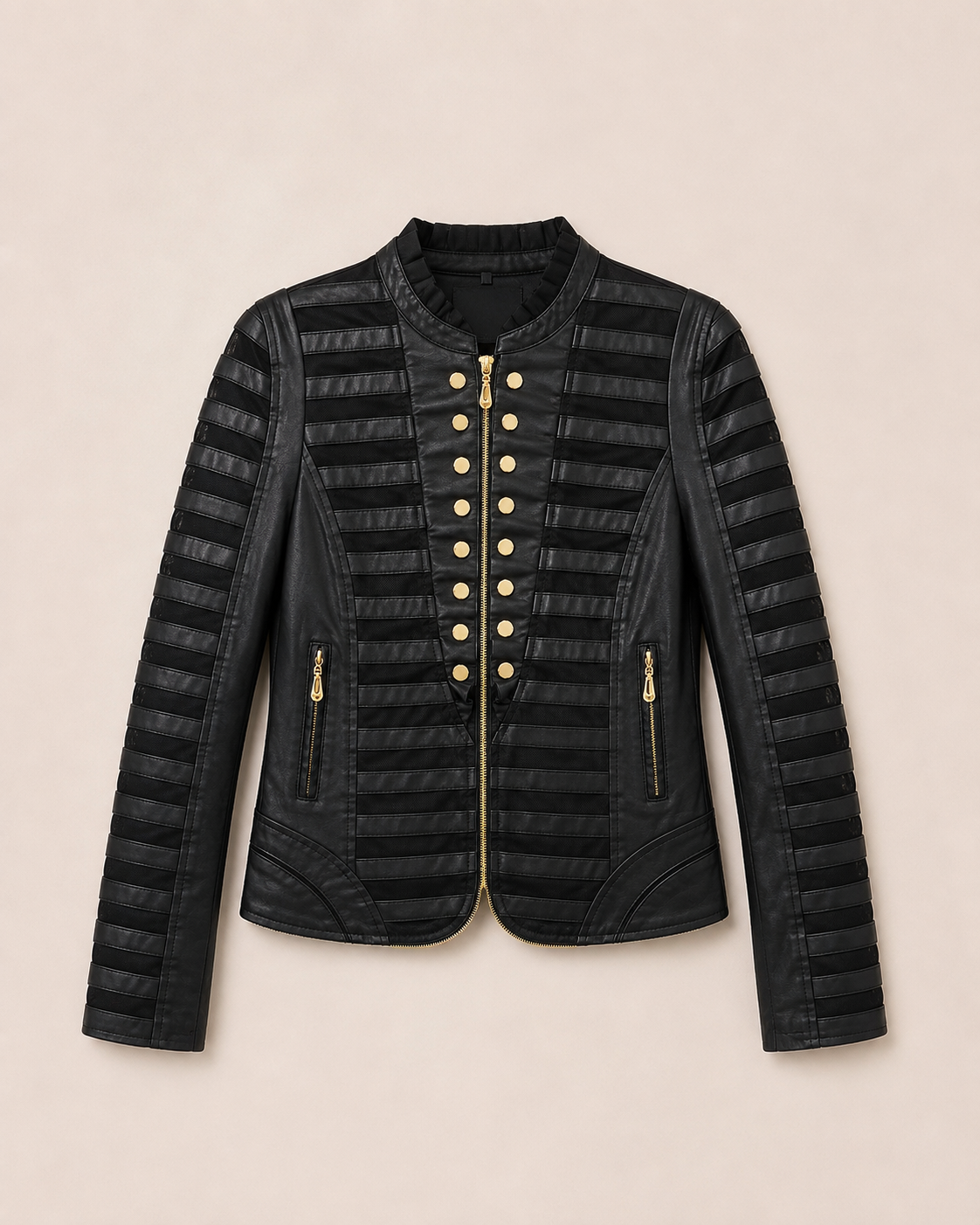 Chaqueta Cuero Botones Negra