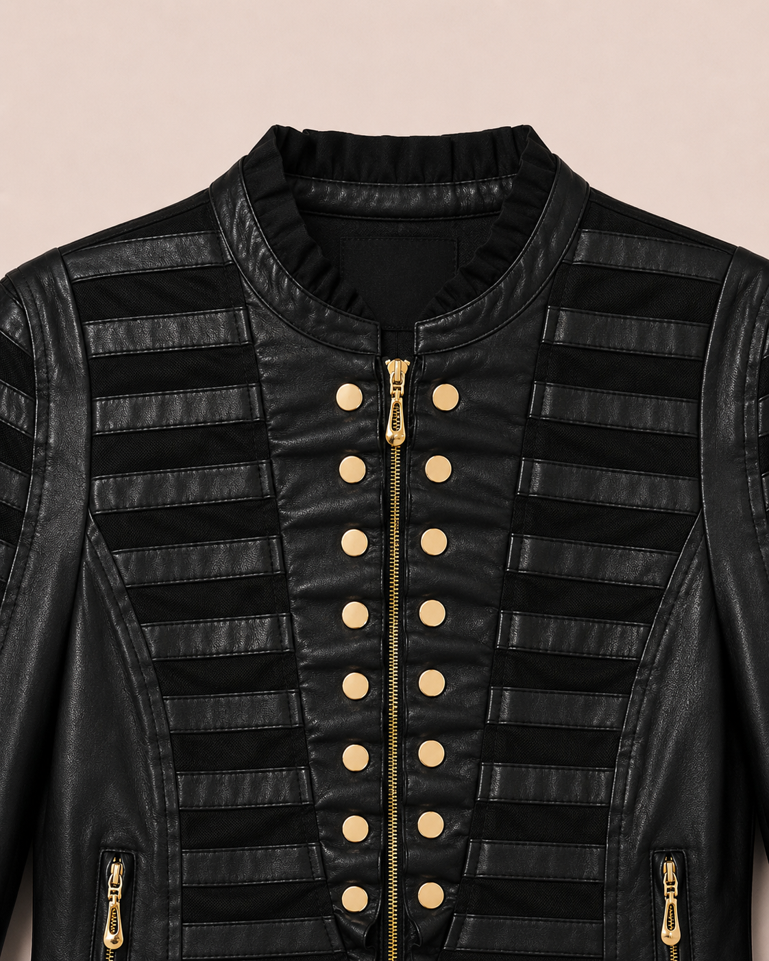Chaqueta Cuero Botones Negra