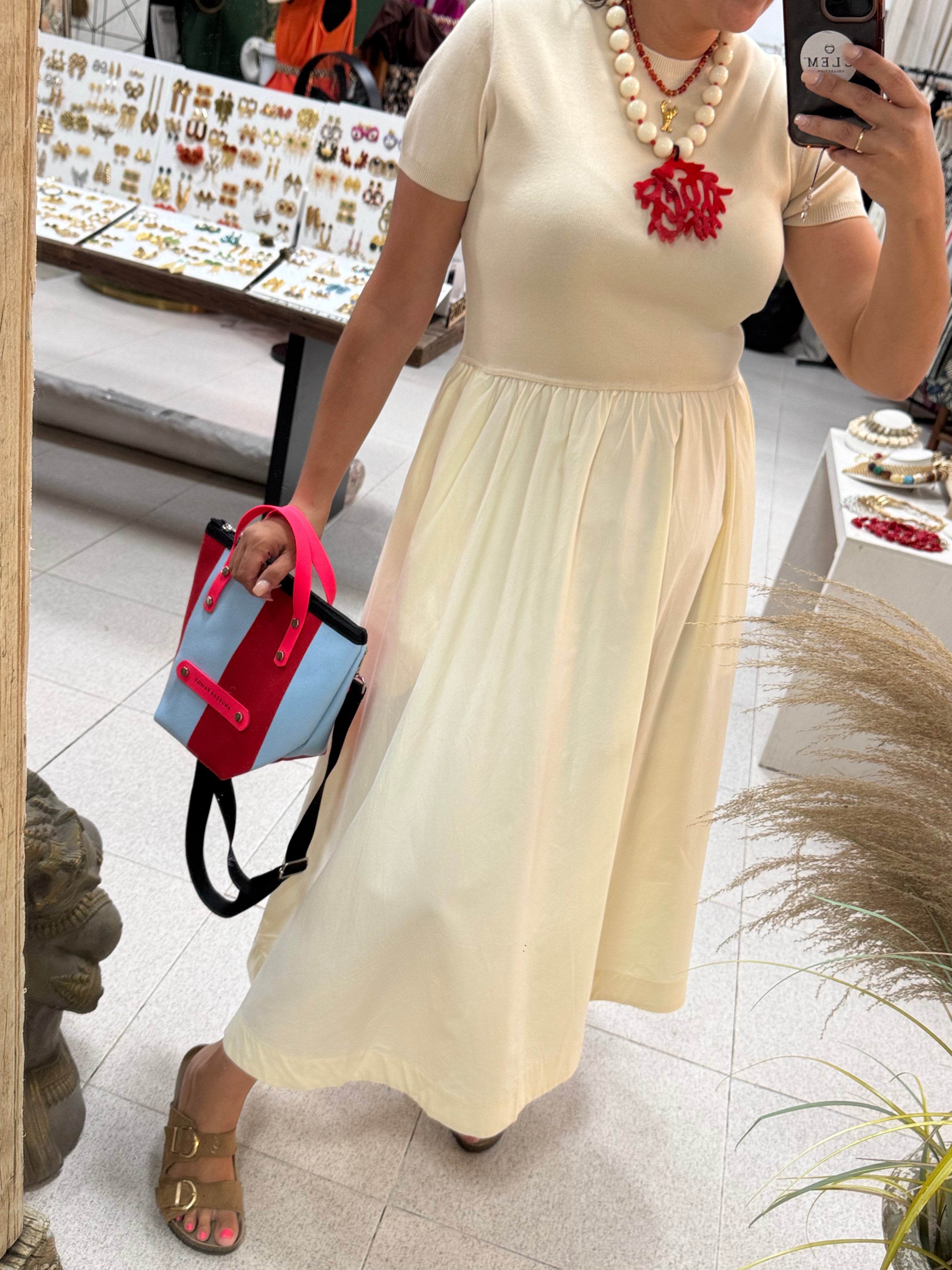 Vestido Beig Mixto Punto y Algodón