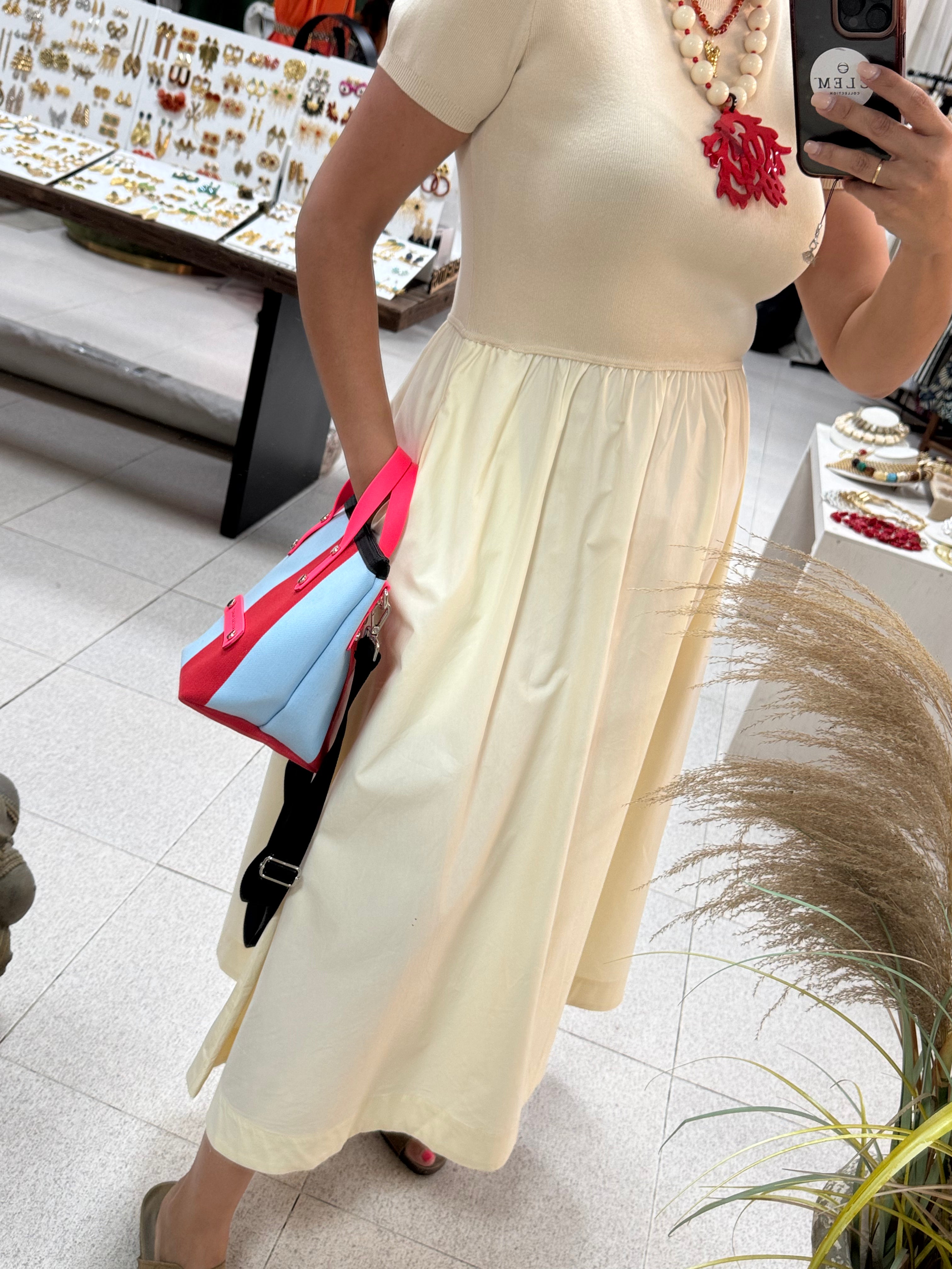 Vestido Beig Mixto Punto y Algodón