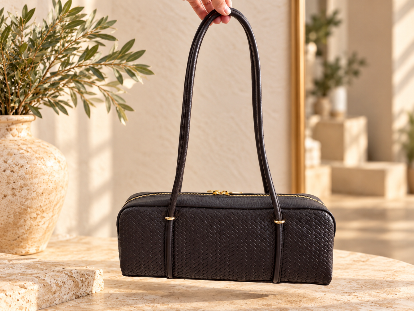 Bolso Piel Bague Trenzado Marrón