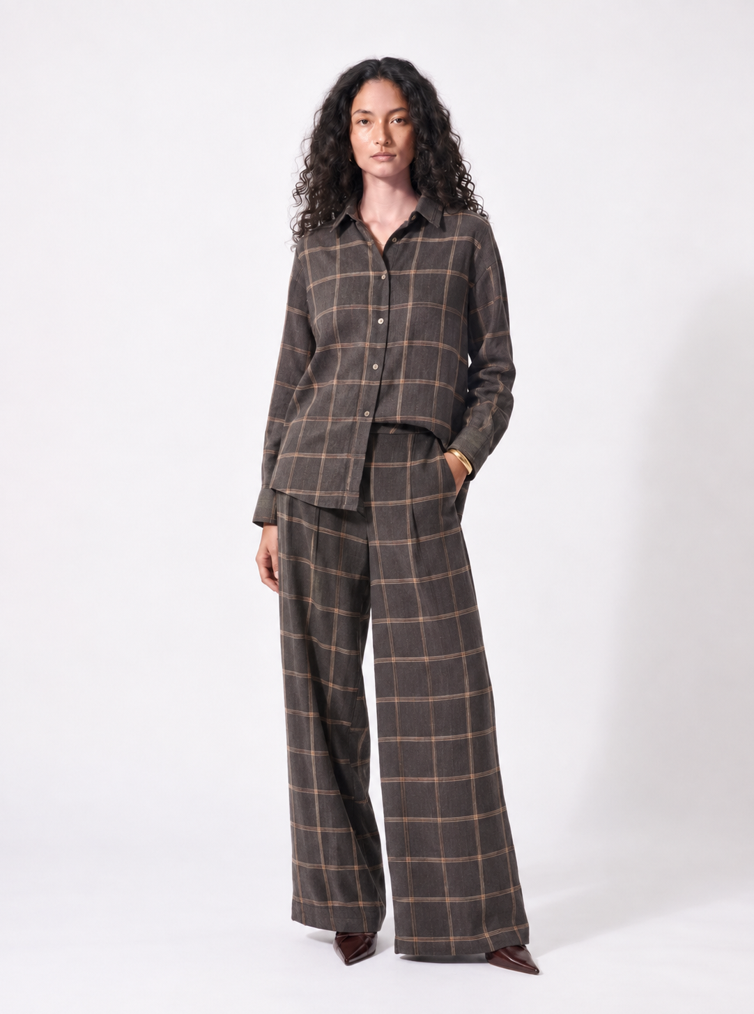 Pantalón Cuadros de Lino Gris