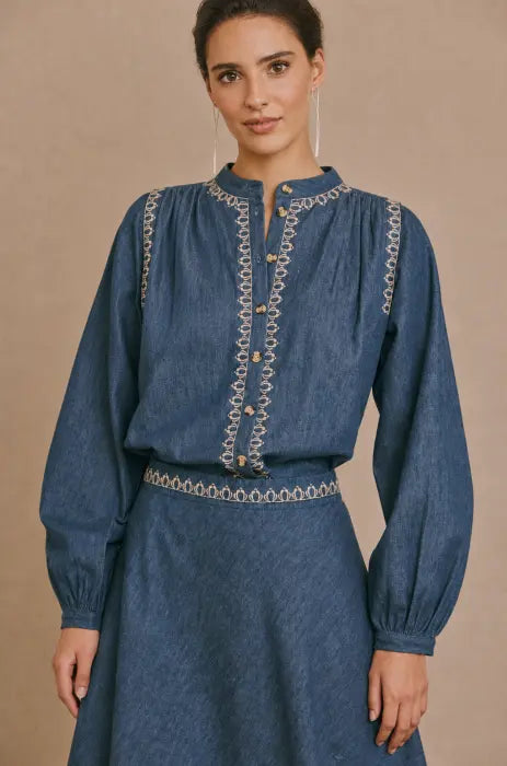 Camisa Denim Bordado Beig Latido