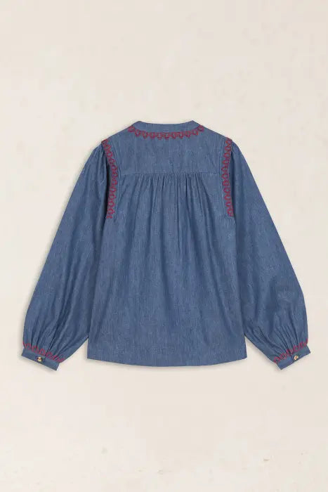 Camisa Denim Bordado Rojo Latido