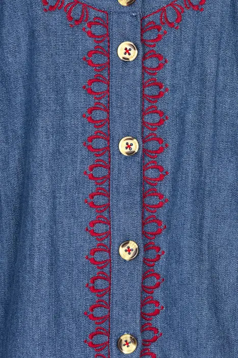 Camisa Denim Bordado Rojo Latido