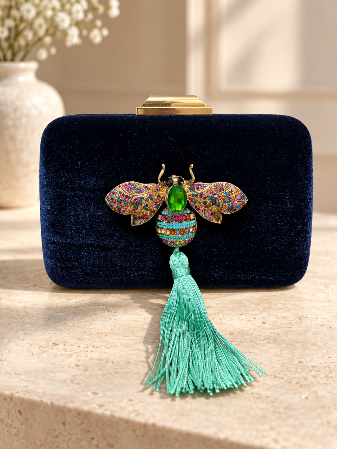 Clutch Balí Terciopelo Azul Marino