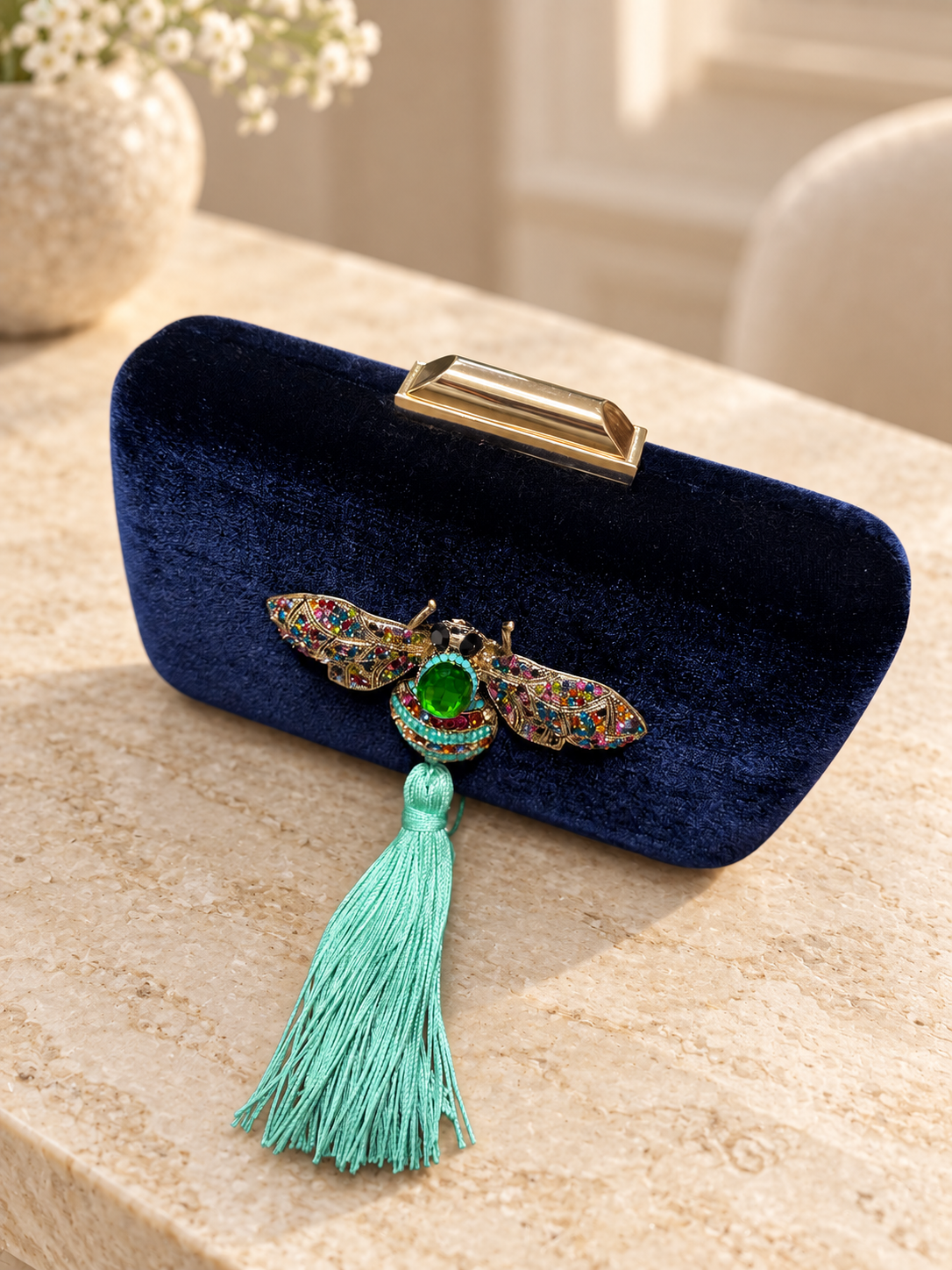 Clutch Balí Terciopelo Azul Marino