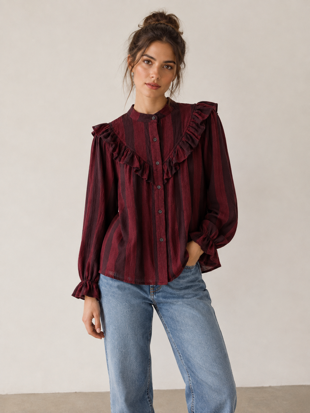 Blusa Burdeos Volantes