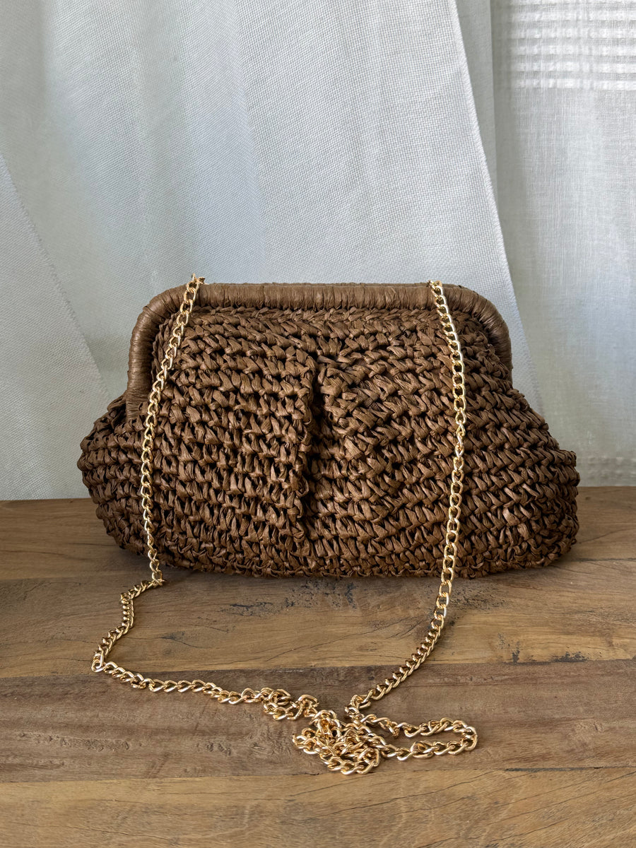 Bolso Rafia Mano Marrón