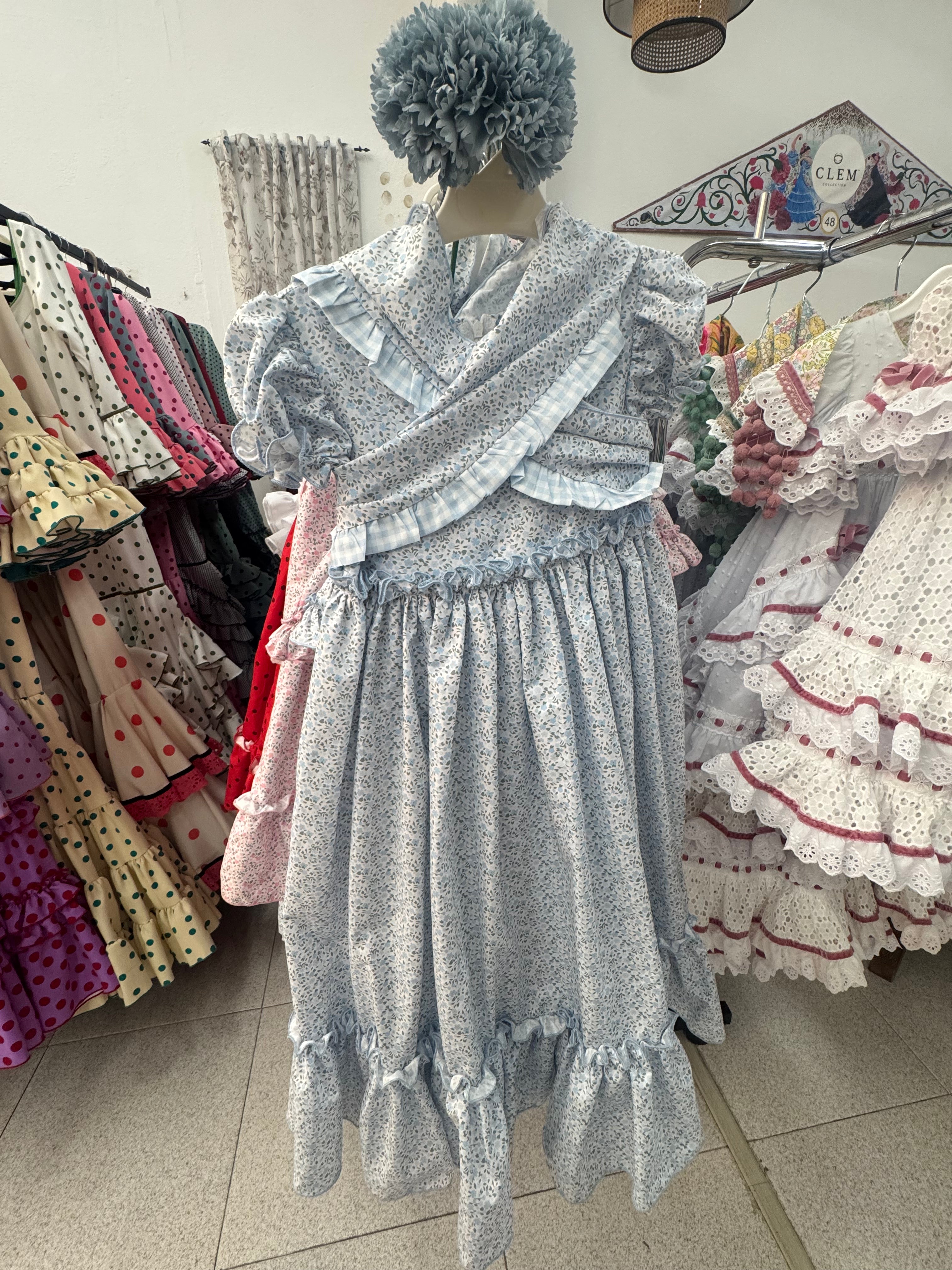 Bata Flamenca + Pico Niña Flores Azul