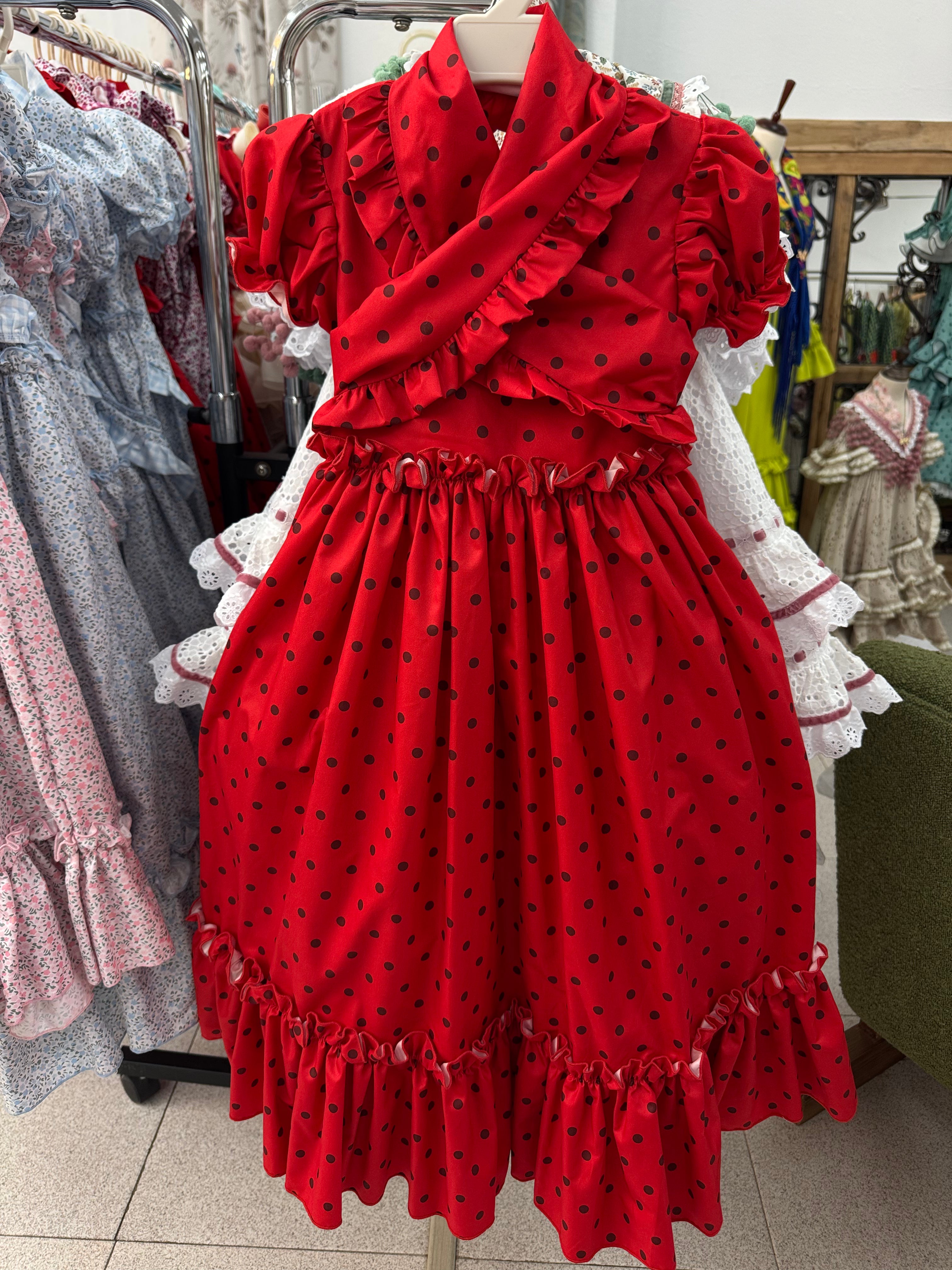Bata Flamenca Niña Rojo Lunar Marrón