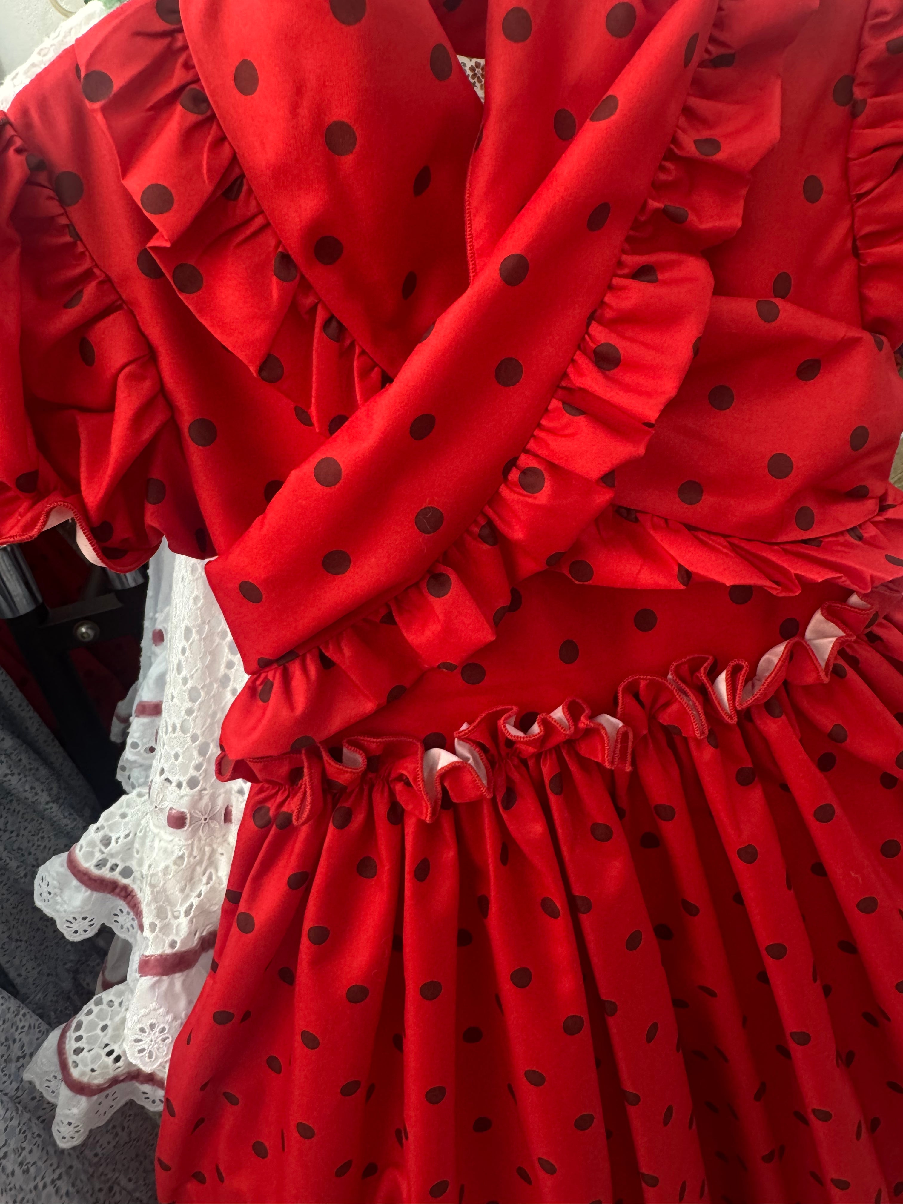 Bata Flamenca Niña Rojo Lunar Marrón