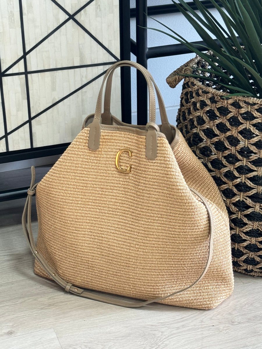 Tote Bag Rafia & Piel Taupe