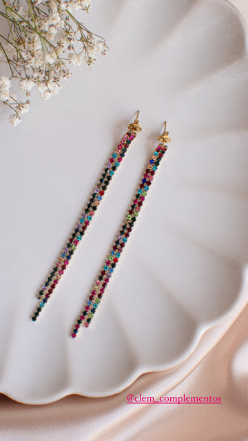 Pendientes Cadena Cristal Multicolor