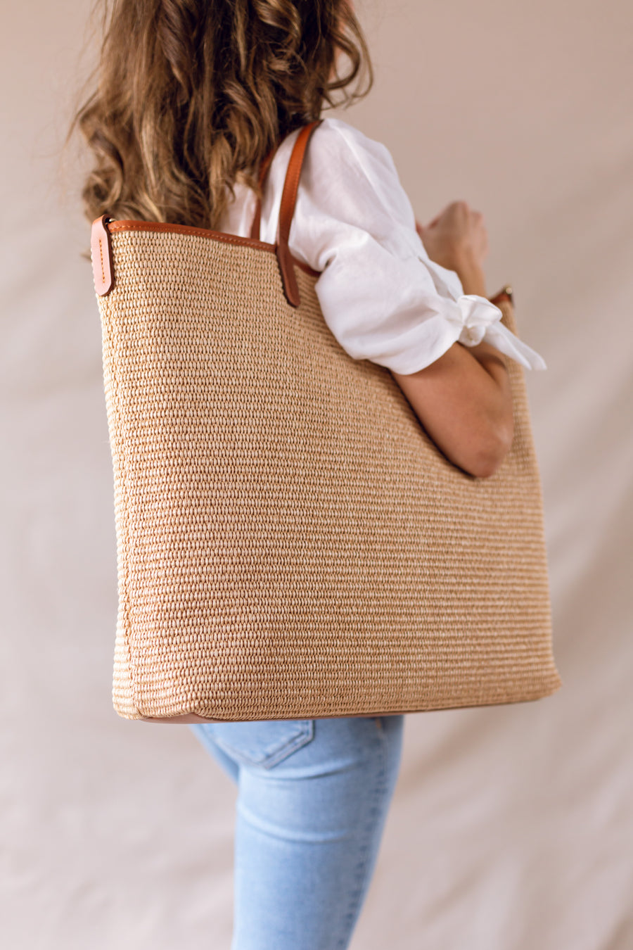 Tote Bag Rafia & Piel Camel