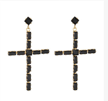 Pendientes Cruz Cristal Negro