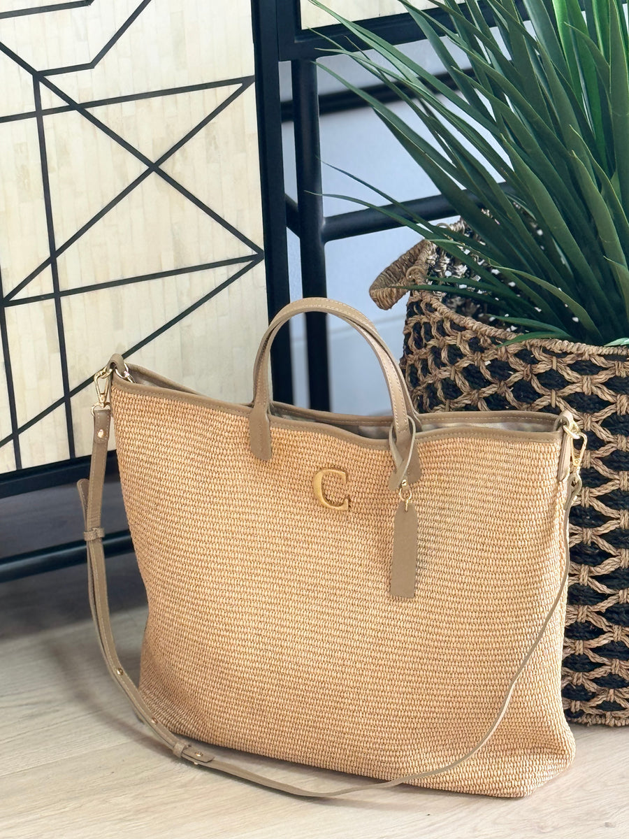 Tote Bag Rafia & Piel Taupe