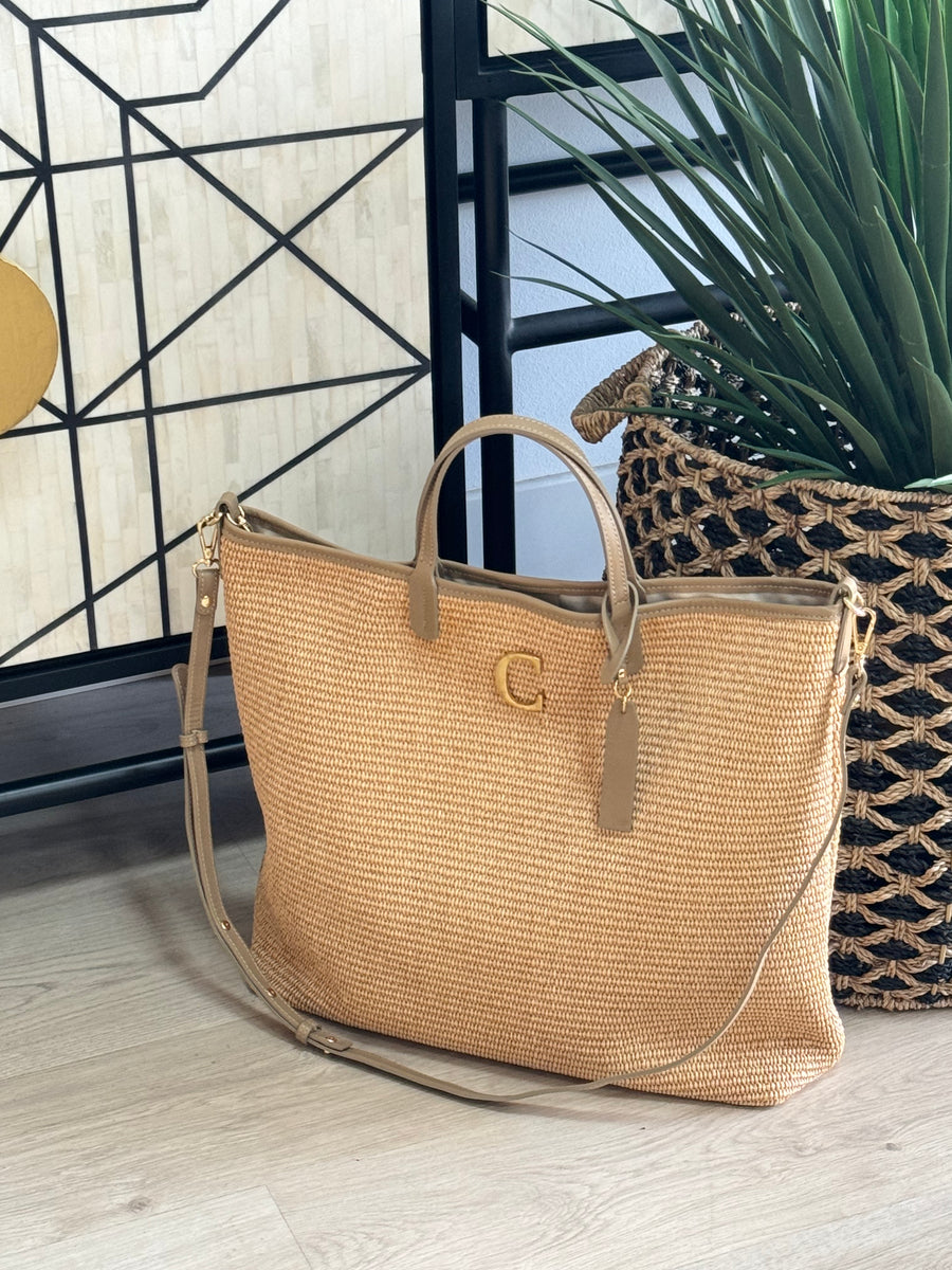 Tote Bag Rafia & Piel Taupe