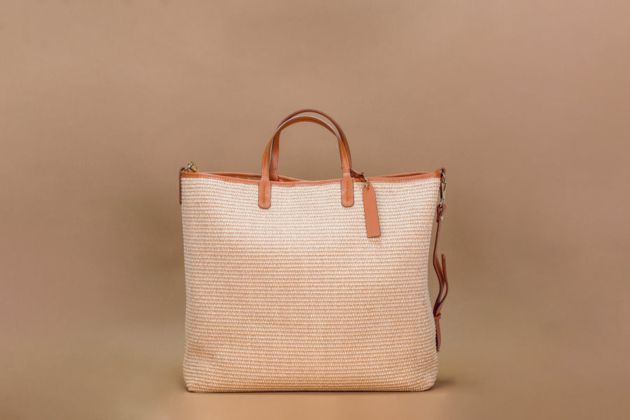 Tote Bag Rafia & Piel Camel