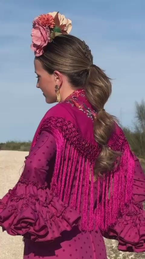 Vestido Flamenca Modelo Córdoba Buganvilla Lunar al tono