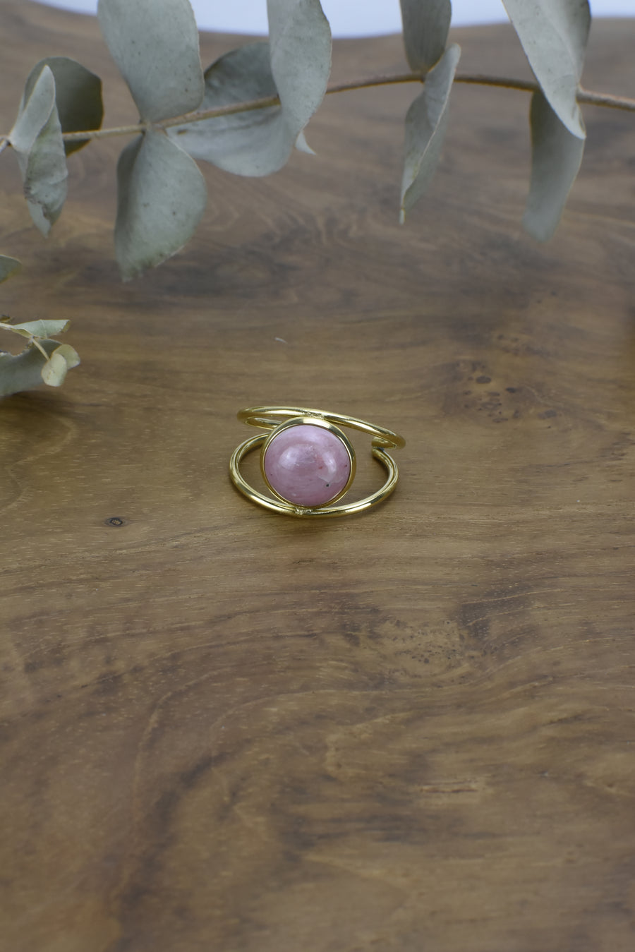 Anillo Acero Piedra Rosa