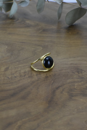 Anillo Acero Piedra Negro