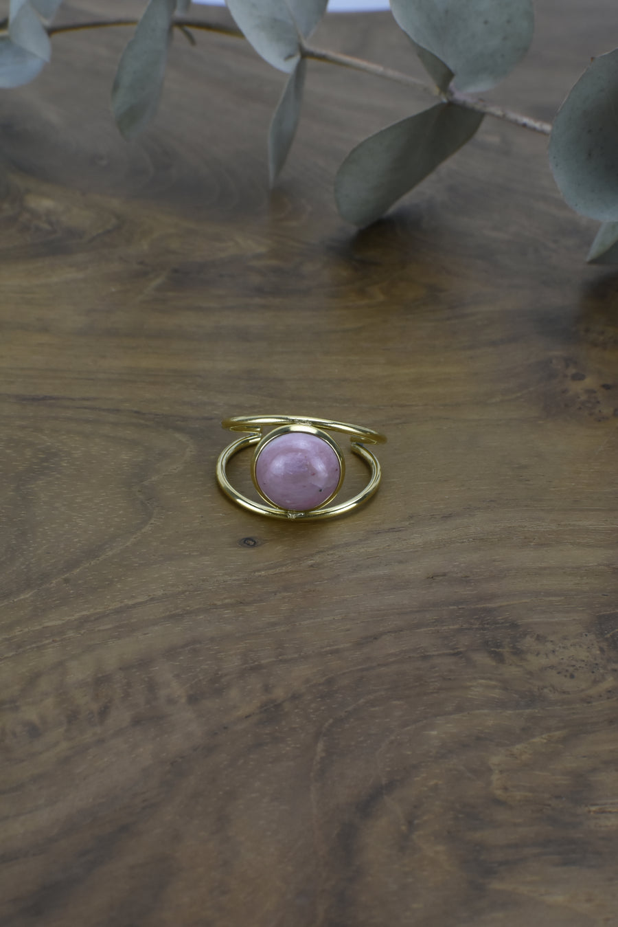 Anillo Acero Piedra Rosa