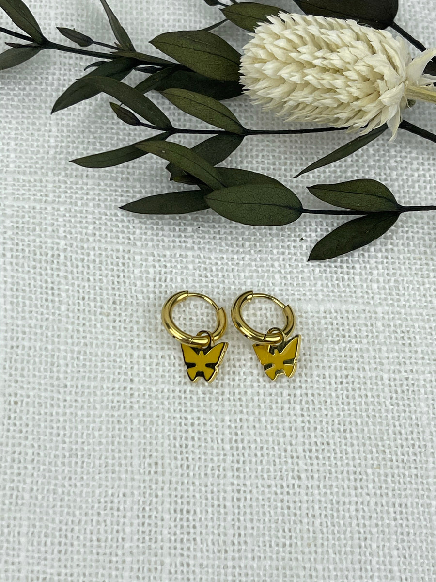 Pendientes Mini Aros Mariposa Amarillo