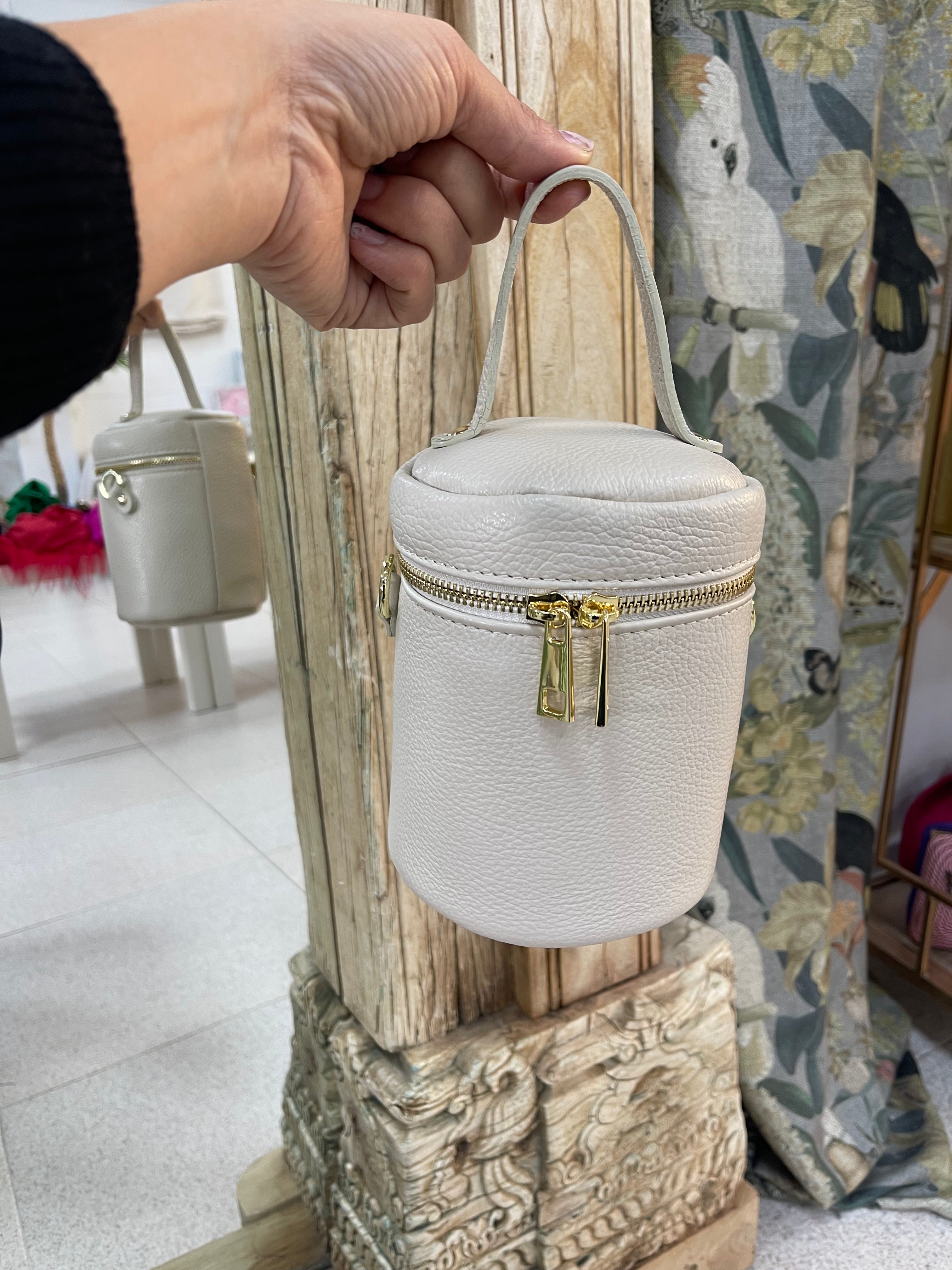 Bolso Piel Cilindro Beig Personalizado