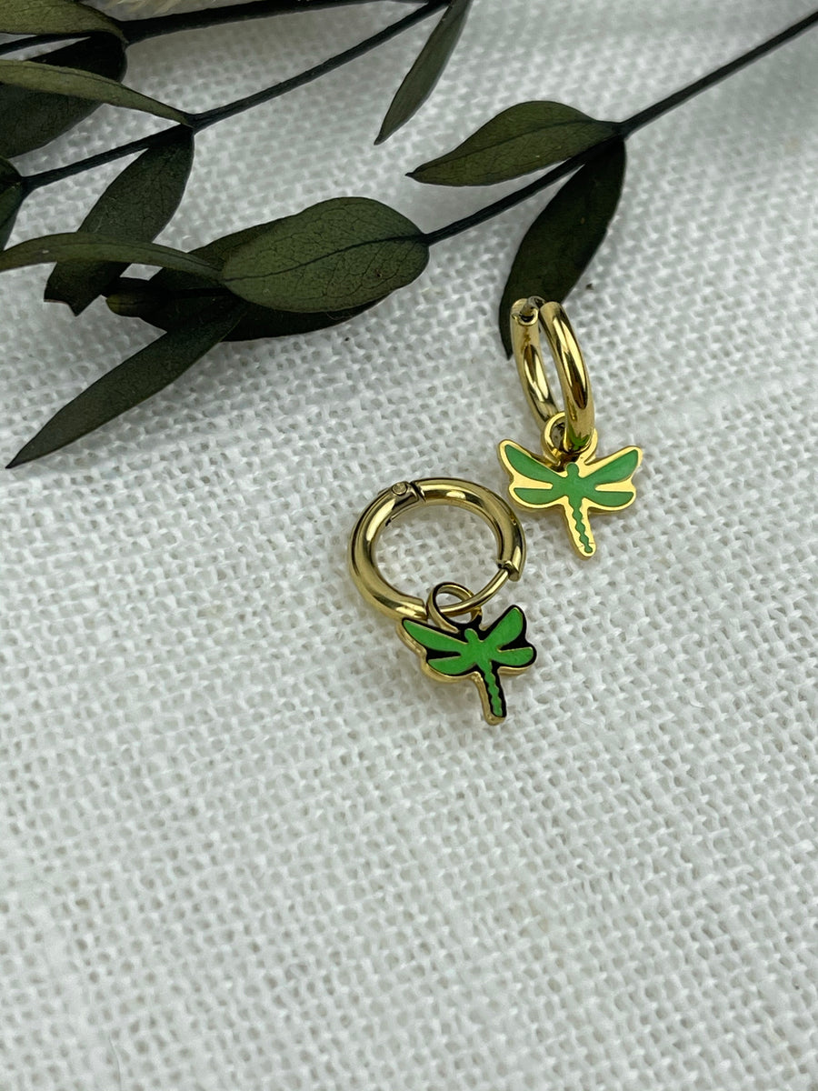 Pendientes Mini Aros Libélula Verde